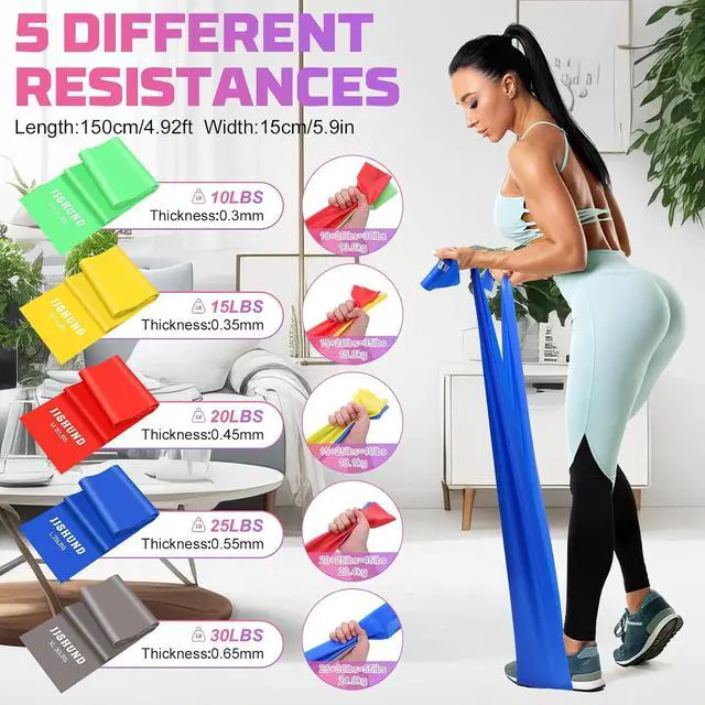 Alt view image 2 of 7 - 5 Pcs Resistance Bands, Professional Exercise Bands Elastic Stretch Bands for Fitness Yoga Pilates Stretching Strength Training, Workout Bands for Women and Men Home Gym