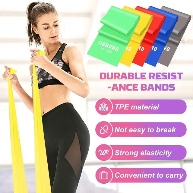 Alt view image 3 of 7 - 5 Pcs Resistance Bands, Professional Exercise Bands Elastic Stretch Bands for Fitness Yoga Pilates Stretching Strength Training, Workout Bands for Women and Men Home Gym