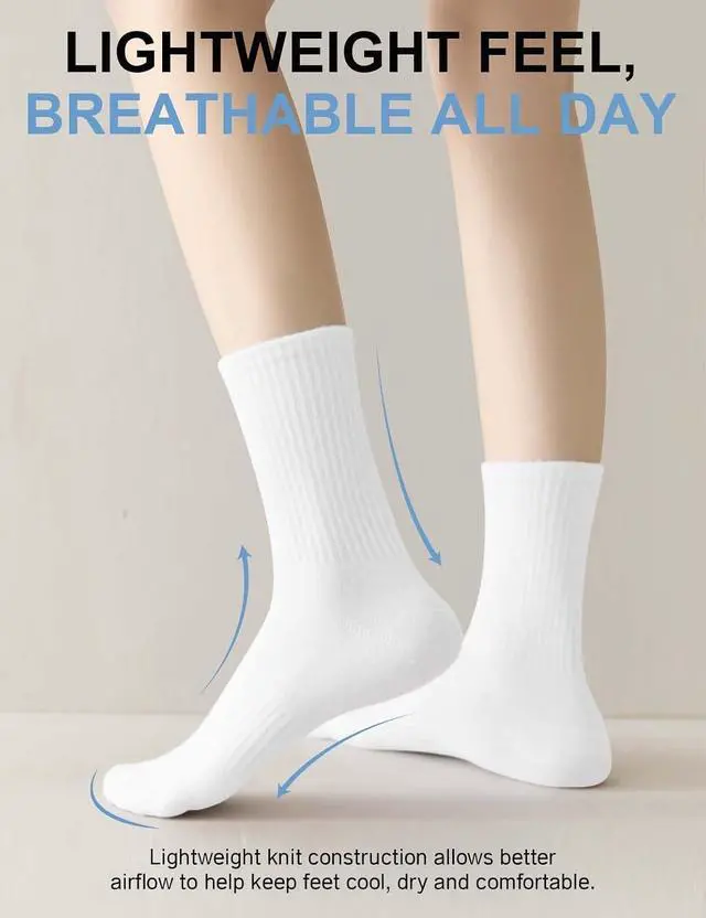 Alt view image 3 of 7 - ACCFOD Womens Crew Socks Thin Cotton Long Casual Workout High Socks 5 Pairs | Arch Support