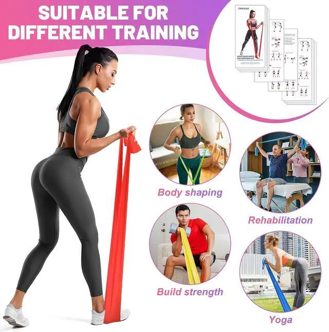 Alt view image 6 of 7 - 5 Pcs Resistance Bands, Professional Exercise Bands Elastic Stretch Bands for Fitness Yoga Pilates Stretching Strength Training, Workout Bands for Women and Men Home Gym