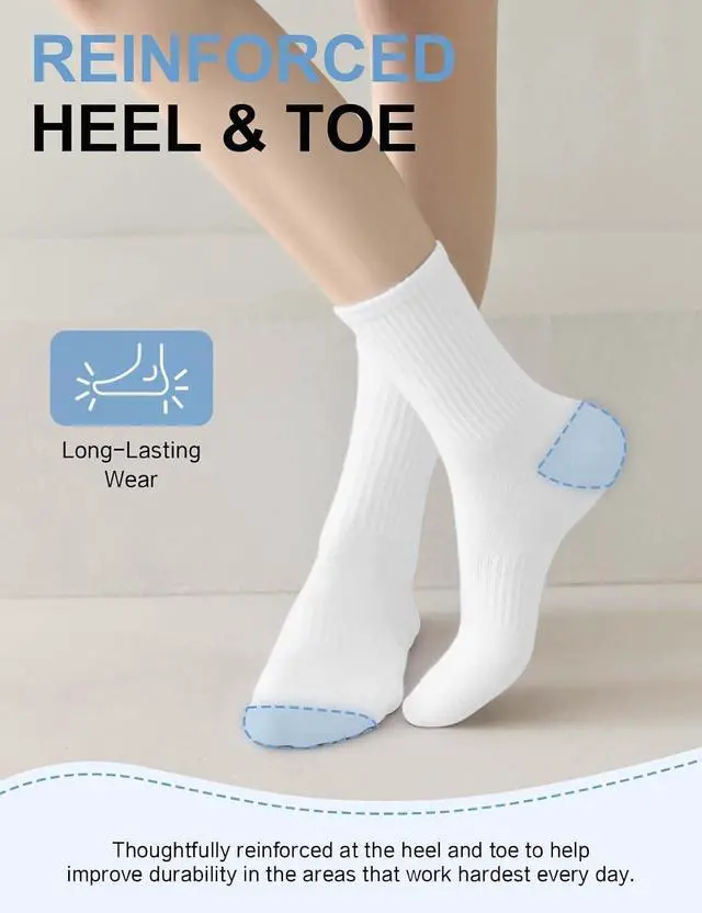 Alt view image 6 of 7 - ACCFOD Womens Crew Socks Thin Cotton Long Casual Workout High Socks 5 Pairs | Arch Support