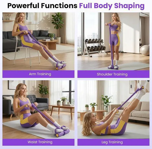 Alt view image 3 of 6 - 2026 Upgraded 8-Tube Multifunction Pedal Resistance Bands with Handles - Ultra-Strong Tension for Yoga, Full-Body Workout - Ideal for Home, Office & Travel Fitness (Purple)