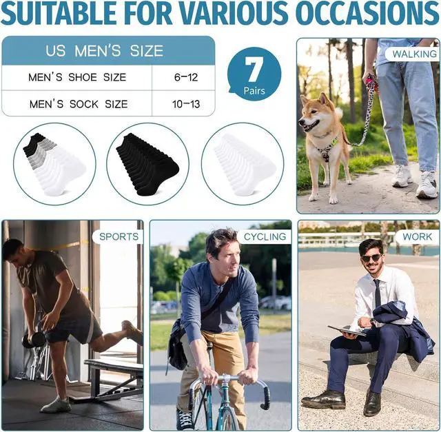 Alt view image 7 of 7 - Heatuff 7 Pairs Mens Ankle Socks Cotton Low Cut Thin Breathable Comfort Casual Socks with Tab