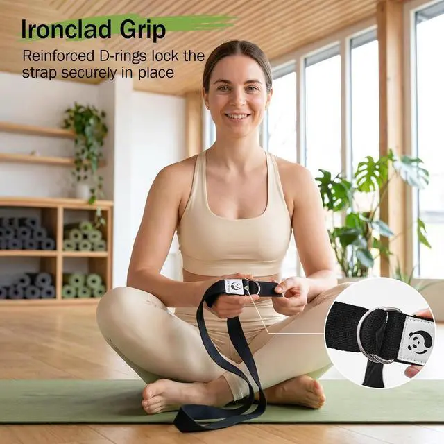 Alt view image 5 of 7 - Slim Panda Yoga Strap for Stretching,Cotton Yoga Strap with Adjustable D-Ring Buckle,Non-Elastic Yoga Belt for Pilates,Gym Workouts,Physical Therapy,Improve Flexibility