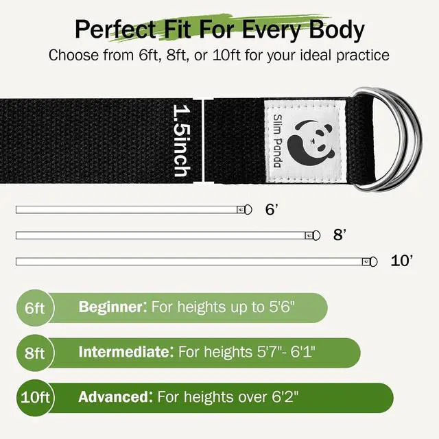 Alt view image 6 of 7 - Slim Panda Yoga Strap for Stretching,Cotton Yoga Strap with Adjustable D-Ring Buckle,Non-Elastic Yoga Belt for Pilates,Gym Workouts,Physical Therapy,Improve Flexibility