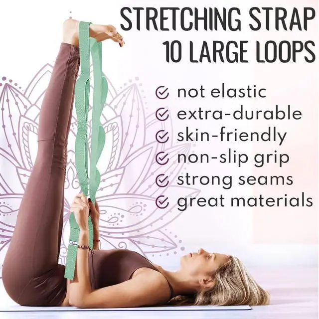 Alt view image 2 of 7 - TECEUM Stretching Strap with 10 Loops for Physical Therapy & Rehab | Non-Elastic Yoga Stretch Band for Hamstring, Leg, Hip & Knee Rehab, Pilates, Flexibility & Mobility Exercises for Men & Women