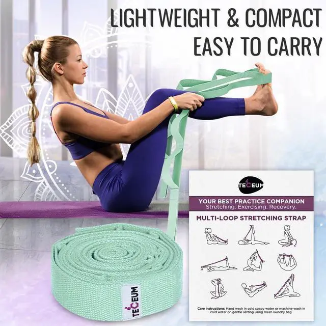Alt view image 6 of 7 - TECEUM Stretching Strap with 10 Loops for Physical Therapy & Rehab | Non-Elastic Yoga Stretch Band for Hamstring, Leg, Hip & Knee Rehab, Pilates, Flexibility & Mobility Exercises for Men & Women