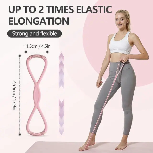 Alt view image 2 of 6 - RYAOLELY Figure 8 Resistance Band, Exercise Band for Physical Therapy, Yoga Pilates Home Workout, Portable Fitness Band with Anti-Slip Grip
