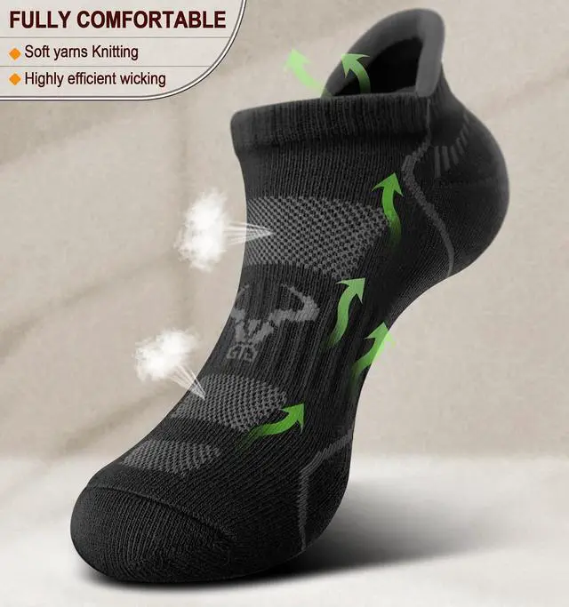 Alt view image 4 of 7 - BULLIANT Men Running Ankle Socks 6Pack-Cushioned Support-Low Cut No Show | Fully Terry Sole | Arch Support | Seamless Toe Closure | Moisture-Wicking Breathable Mesh | Reinforced Heel&Toe