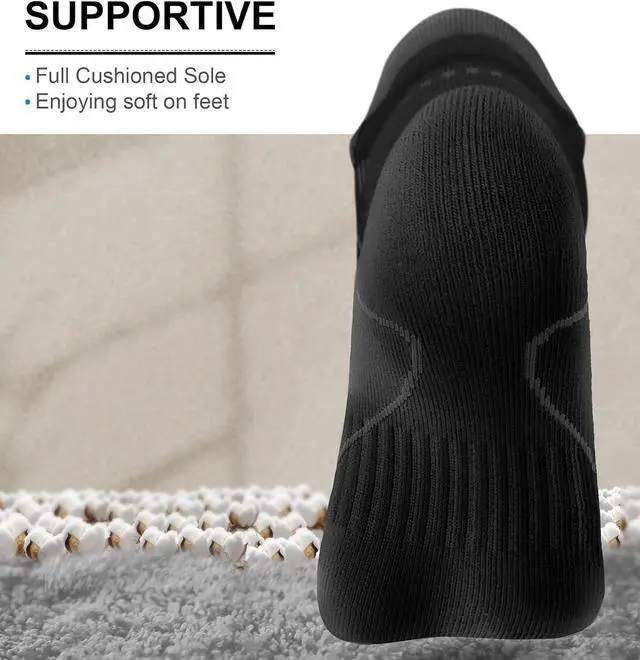 Alt view image 5 of 7 - BULLIANT Men Running Ankle Socks 6Pack-Cushioned Support-Low Cut No Show | Fully Terry Sole | Arch Support | Seamless Toe Closure | Moisture-Wicking Breathable Mesh | Reinforced Heel&Toe