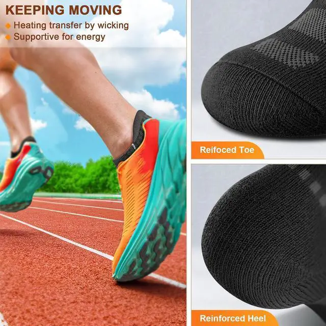Alt view image 7 of 7 - BULLIANT Men Running Ankle Socks 6Pack-Cushioned Support-Low Cut No Show | Fully Terry Sole | Arch Support | Seamless Toe Closure | Moisture-Wicking Breathable Mesh | Reinforced Heel&Toe