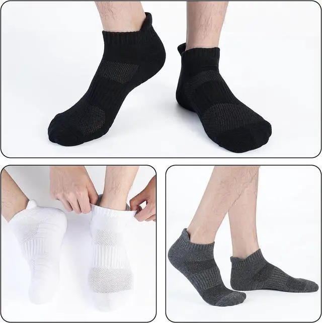 Alt view image 2 of 7 - Monxiery Mens Cotton Cushioned Ankle Socks, Athletic Performance Running Moisture Wicking Breathable socks