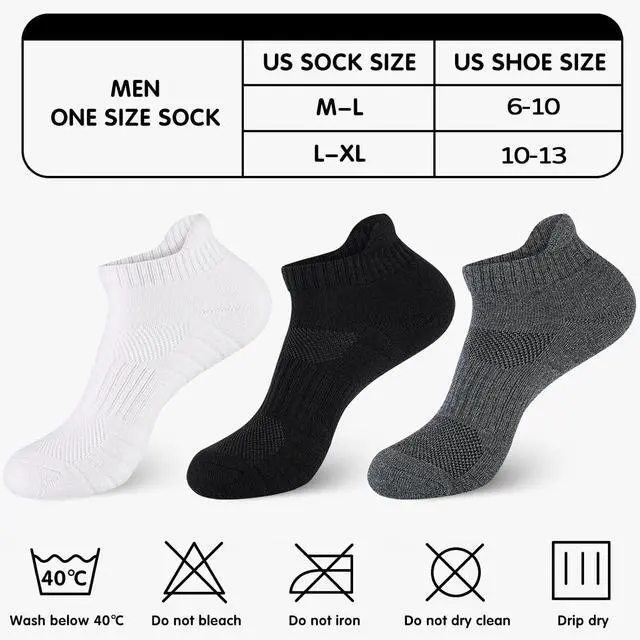 Alt view image 3 of 7 - Monxiery Mens Cotton Cushioned Ankle Socks, Athletic Performance Running Moisture Wicking Breathable socks