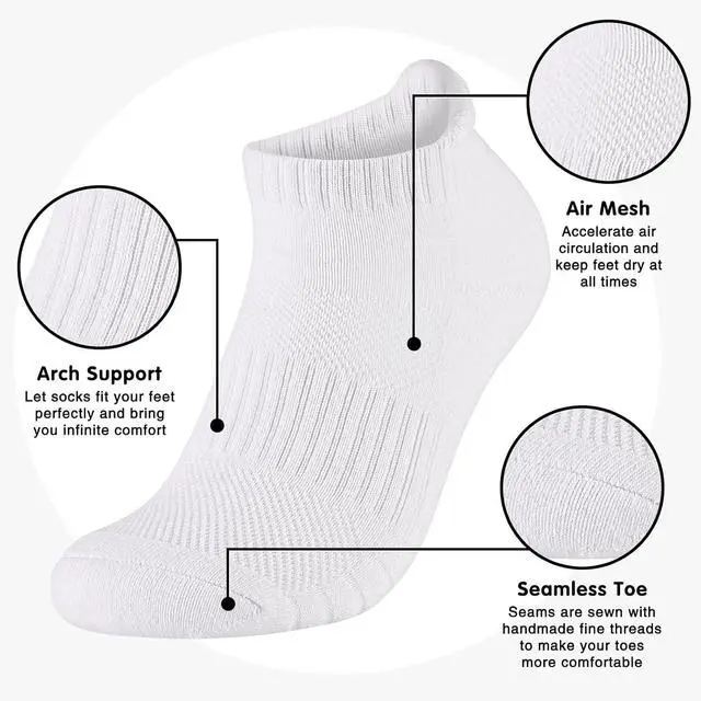 Alt view image 4 of 7 - Monxiery Mens Cotton Cushioned Ankle Socks, Athletic Performance Running Moisture Wicking Breathable socks