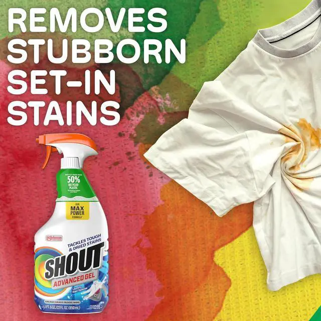 Alt view image 7 of 7 - SHOUT Advanced Laundry Stain Remover Gel for Clothes Laundry, Breaks Down Stubborn, Dried-in, and Tough Stains, 22oz Spray (Packaging May Vary)