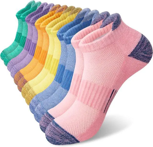Main image of YSense 6 Pairs Womens Ankle Socks Cotton Running Socks for Women | Low Cut, Thick Cushioned, Athletic Casual, Breathable Moisture-Wicking
