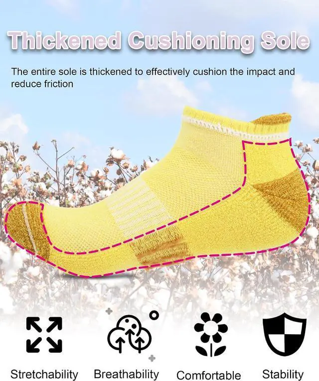 Alt view image 3 of 7 - YSense 6 Pairs Womens Ankle Socks Cotton Running Socks for Women | Low Cut, Thick Cushioned, Athletic Casual, Breathable Moisture-Wicking