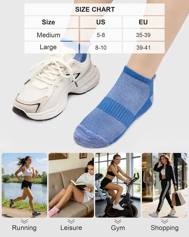 Alt view image 6 of 7 - YSense 6 Pairs Womens Ankle Socks Cotton Running Socks for Women | Low Cut, Thick Cushioned, Athletic Casual, Breathable Moisture-Wicking