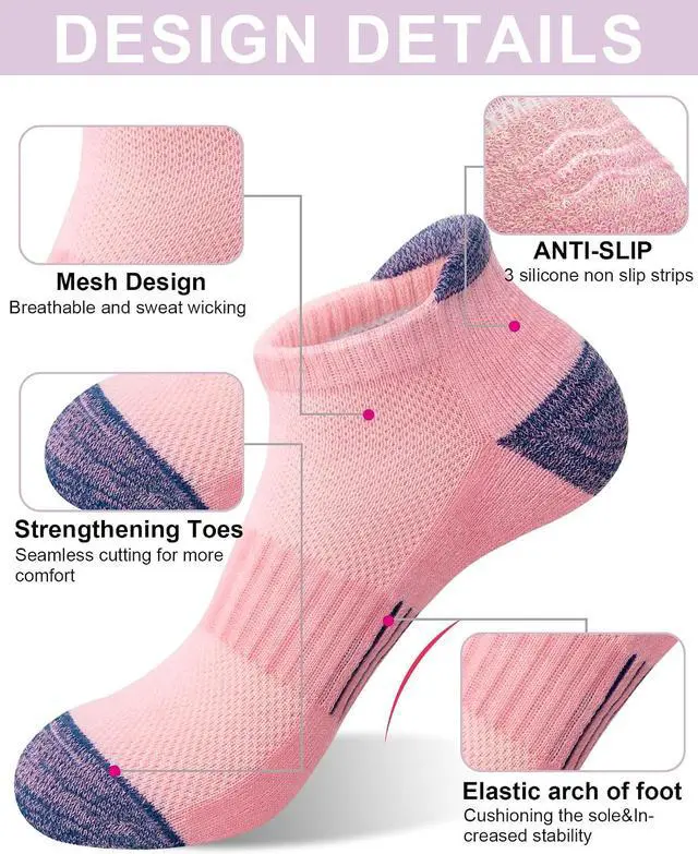 Alt view image 2 of 7 - YSense 6 Pairs Womens Ankle Socks Cotton Running Socks for Women | Low Cut, Thick Cushioned, Athletic Casual, Breathable Moisture-Wicking