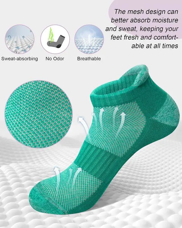 Alt view image 4 of 7 - YSense 6 Pairs Womens Ankle Socks Cotton Running Socks for Women | Low Cut, Thick Cushioned, Athletic Casual, Breathable Moisture-Wicking