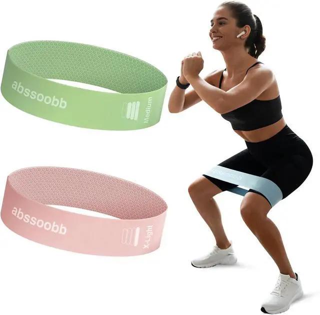 Main image of Wide Silicone Booty Bands for Women, 2-Pack Resistance Loops | X-Light 10 lb and Medium 30 lb loops with a wide honeycomb grip to help reduce rolling during glute and leg workouts