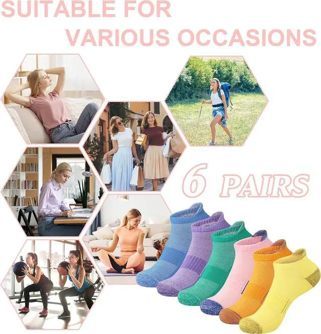 Alt view image 7 of 7 - YSense 6 Pairs Womens Ankle Socks Cotton Running Socks for Women | Low Cut, Thick Cushioned, Athletic Casual, Breathable Moisture-Wicking