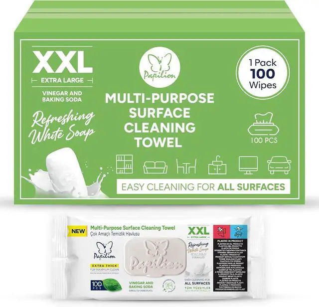 Main image of PAPILION Multi-Surface Cleaning Wipes, White Soap Scent, Removes Dirt & Stains, Paraben & SLS-Free, Surface-Safe Formula for Everyday Home, Kitchen & Office Cleaning, Flip-Top Pack, 100 Count