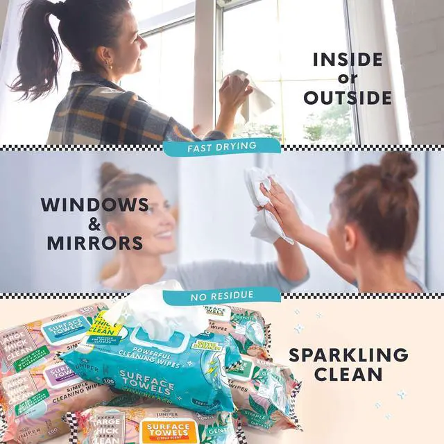 Alt view image 5 of 5 - Juniper CLEAN Single Surface Wipes with Bleach, Thick & Large Dispose, All-Purpose Cleaner for Bathroom, Kitchen, Office, 100 Count Soft Flow, Biodegradable, Fresh Scent