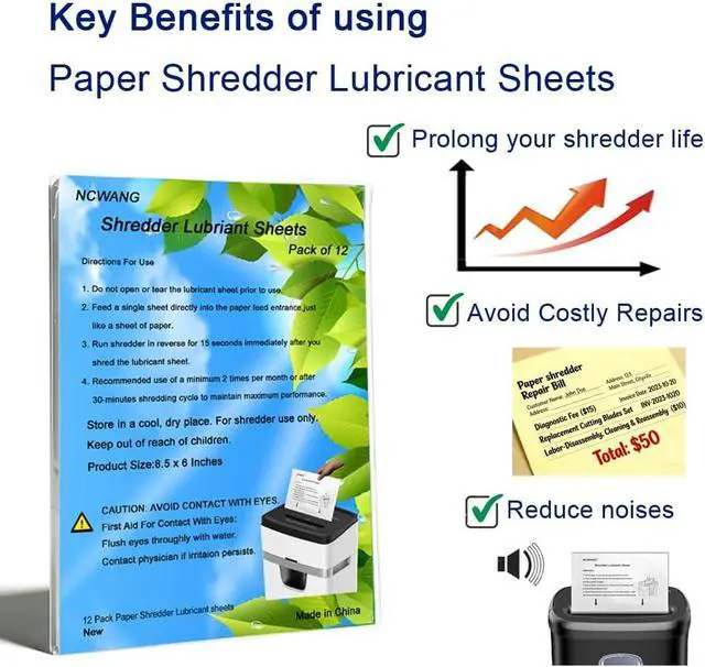 Alt view image 3 of 6 - 12PACK Paper Shredder Lubricant Sheets with Shredder Oil for Shredder Lubricant for Blades Sharpening, Reduce Paper Jam and dust