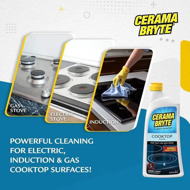 Alt view image 2 of 7 - Cerama Bryte Combo Kit Pads & Removes Tough Stains Cooktop and Stove Top Cleaner for Glass - Ceramic Surfaces, 10 Ounces