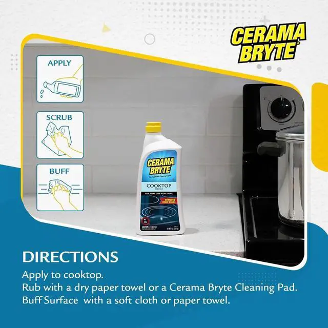 Alt view image 3 of 7 - Cerama Bryte Combo Kit Pads & Removes Tough Stains Cooktop and Stove Top Cleaner for Glass - Ceramic Surfaces, 10 Ounces