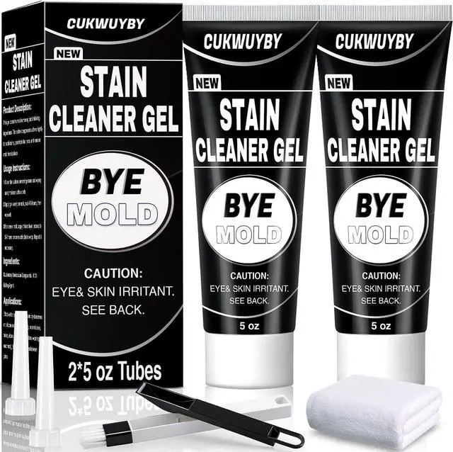 Main image of 10 Oz Black Stain Cleaner Gel Home Cleaner | Heavy Duty Gel Caulk Cleaner Stain for Washing Machine Seal Shower Bathroom Grout Sinks, Including Brush (2 Pack 5 Oz)