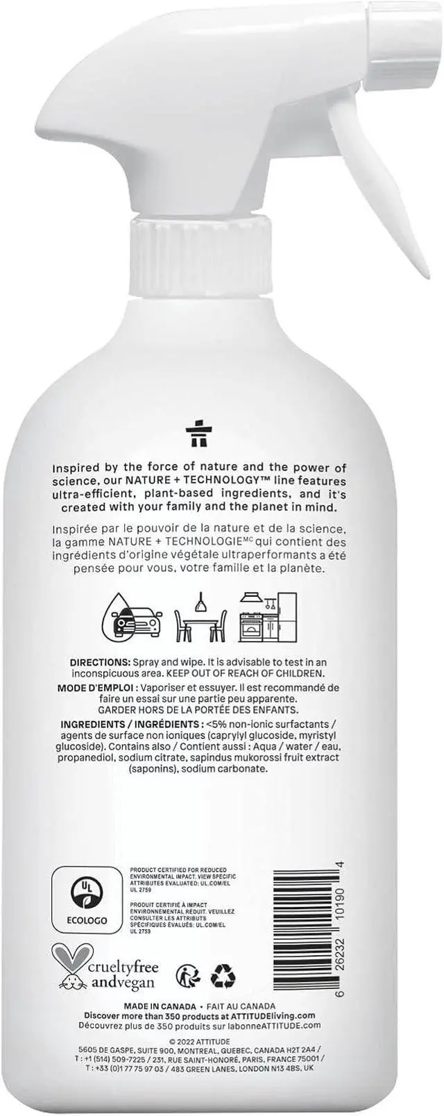 Alt view image 7 of 7 - ATTITUDE All Purpose Cleaner Spray, EWG Verified, Vegan, Made with 94% Plant-Based Ingredients, Streak-Free for Kitchen, Bathroom, Glass & More, Unscented, 27.1 Fl Oz
