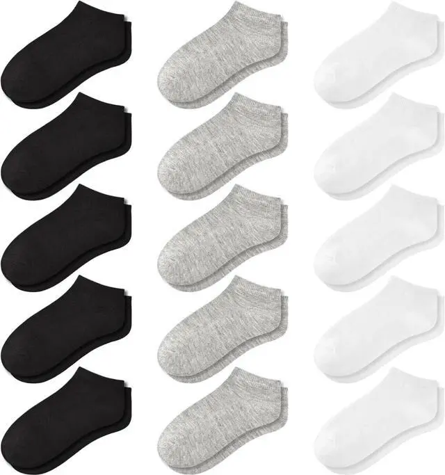 Main image of GENTABY 15 Pairs Toddler Kids Ankle Socks for Boys Girls School 1-13 Years | Breathable lightweight, no-show for sneakers sports school daily wear, elastic cuffs, Y-heel stay-put