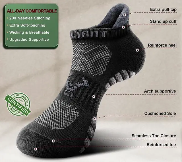 Alt view image 4 of 6 - BULLIANT Men Cushioned Athletic Running Ankle Socks 6Pack-Arch Support | Fully Terry Sole | Moisture-Wicking Stretch Yarn | Anti-slip Y Heel Low Cut No show | Anti-blister Seamless Toe Closure