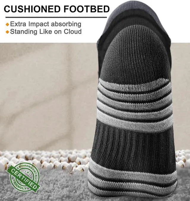 Alt view image 5 of 6 - BULLIANT Men Cushioned Athletic Running Ankle Socks 6Pack-Arch Support | Fully Terry Sole | Moisture-Wicking Stretch Yarn | Anti-slip Y Heel Low Cut No show | Anti-blister Seamless Toe Closure