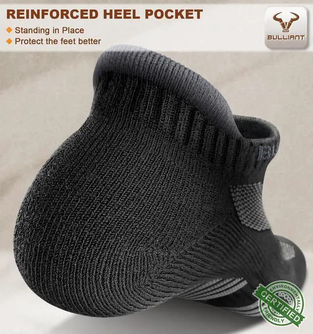 Alt view image 6 of 6 - BULLIANT Men Cushioned Athletic Running Ankle Socks 6Pack-Arch Support | Fully Terry Sole | Moisture-Wicking Stretch Yarn | Anti-slip Y Heel Low Cut No show | Anti-blister Seamless Toe Closure