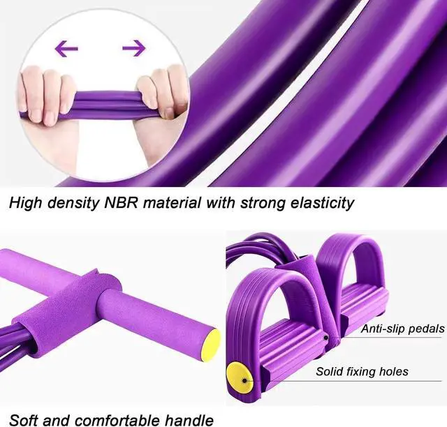 Alt view image 3 of 6 - Resistance Band with Pedal Handle 6 Tube Elastic Natural Latex Pull Rope Fitness Bands for Leg Arm Abdomen Waist Stretching Exercising Training