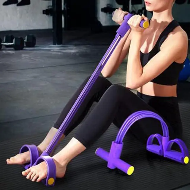Alt view image 5 of 6 - Resistance Band with Pedal Handle 6 Tube Elastic Natural Latex Pull Rope Fitness Bands for Leg Arm Abdomen Waist Stretching Exercising Training