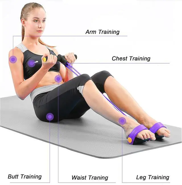 Alt view image 4 of 6 - Resistance Band with Pedal Handle 6 Tube Elastic Natural Latex Pull Rope Fitness Bands for Leg Arm Abdomen Waist Stretching Exercising Training