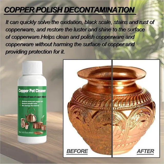 Alt view image 4 of 7 - Copper Pot Cleaner,Removes Tarnish from Copper Wares,Copper Polish(60ml) | Copper Cleaning, Restores Shine Removes Tarnish from Copper Wares,Metal Polishing Compound detergent