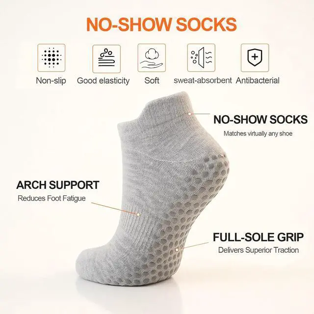 Alt view image 4 of 7 - 6 Pairs Pilates Socks for Women, Grip Yoga Crew Socks, Non Slip Grippy for Barre, Ballet, Dance & Hospital
