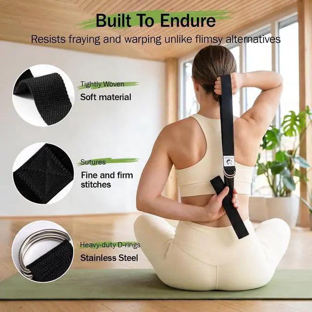 Alt view image 2 of 7 - Slim Panda Yoga Strap for Stretching,Cotton Yoga Strap with Adjustable D-Ring Buckle,Non-Elastic Yoga Belt for Pilates,Gym Workouts,Physical Therapy,Improve Flexibility