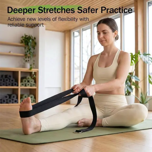 Alt view image 3 of 7 - Slim Panda Yoga Strap for Stretching,Cotton Yoga Strap with Adjustable D-Ring Buckle,Non-Elastic Yoga Belt for Pilates,Gym Workouts,Physical Therapy,Improve Flexibility