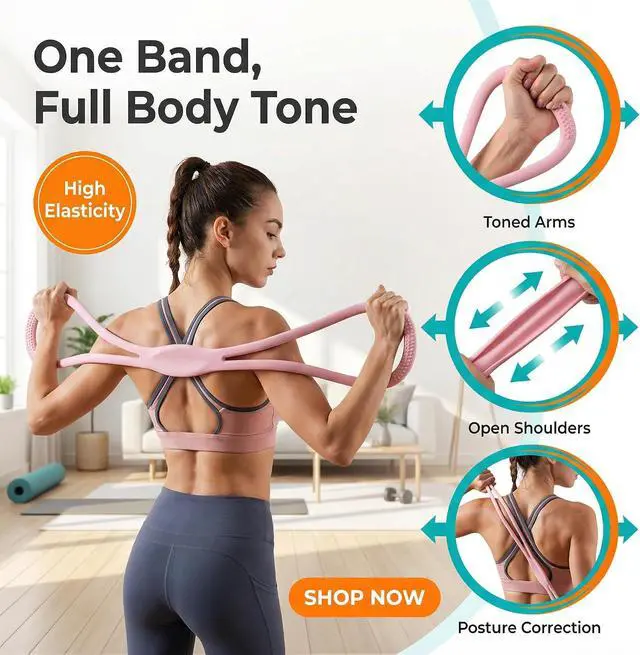 Alt view image 6 of 6 - Resistance Bands, Figure 8 Resistance Bands for Women Men, 8 Shaped Resistance Rubber Band for Arms, Back, Shoulder Stretch with Handles, Not Break, Portable