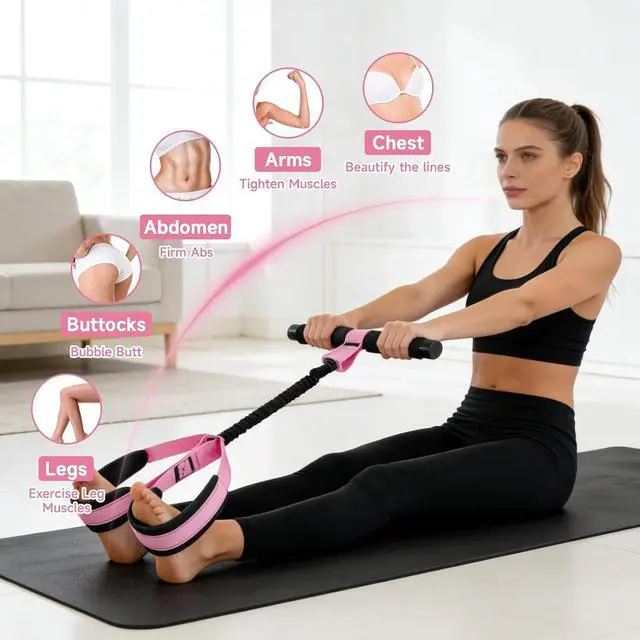 Alt view image 2 of 7 - Foot Pedal Resistance Band, Multi Purpose Full Body Workout Tool | Portable latex band with storage bag for home travel, full body shaping, pilates, yoga and core training