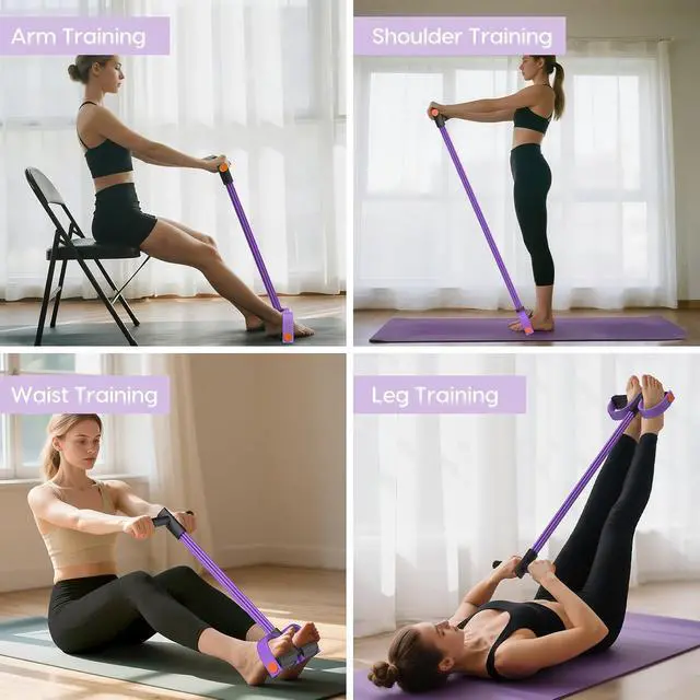 Alt view image 5 of 7 - Pedal Resistance Band with Handle, 6-Tube Elastic Exercise Band Resistance | Natural Rubber Fitness Band for Working Out, Multifunction Exercise Equipment for Abdomen, Waist, Arm, Leg Stretching