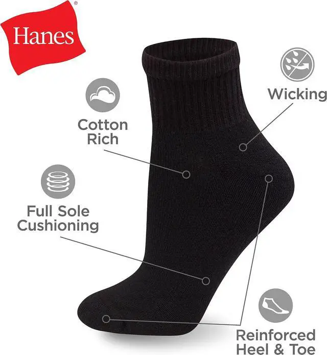 Alt view image 4 of 5 - Hanes Women's Cushioned Athletic Ankle Socks (10-Pack)