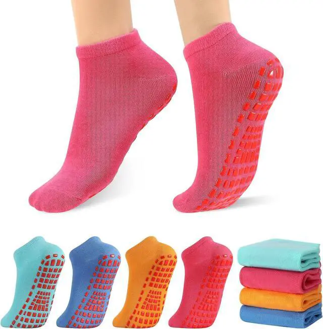 Main image of Jspupifip 4/5 Pairs Pilates Socks for Women Non Slip Yoga Socks | Crew Socks with Grips for Yoga Pilates Ballet Barre Athletic
