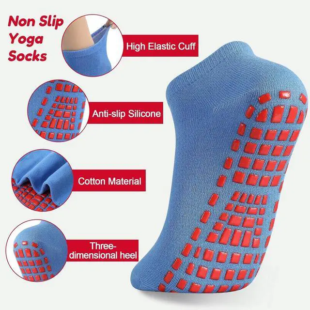Alt view image 3 of 6 - Jspupifip 4/5 Pairs Pilates Socks for Women Non Slip Yoga Socks | Crew Socks with Grips for Yoga Pilates Ballet Barre Athletic